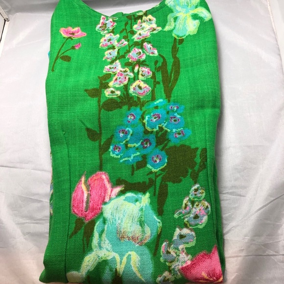 Vintage Green Floral Linen Sheath Dress S/M - Picture 8 of 8